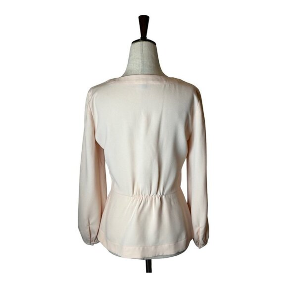 J. Crew Pale Pink Surplice V Neckline Puff Blouson Sleeve Peplum Blouse Size 0 - Picture 2 of 13